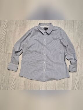 Liz Claiborne White Shirt with Thin Blue Pinstripes